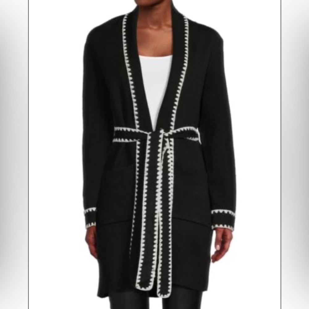 T TAHARI
Tipped Tie Front Longline Cardigan